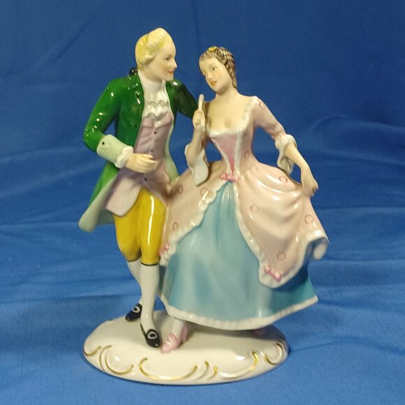 Royal Dux Antique Porcelain Figurine Victorian Couple Dancing WW1 Era Lady W Fan - Picture 12 of 16